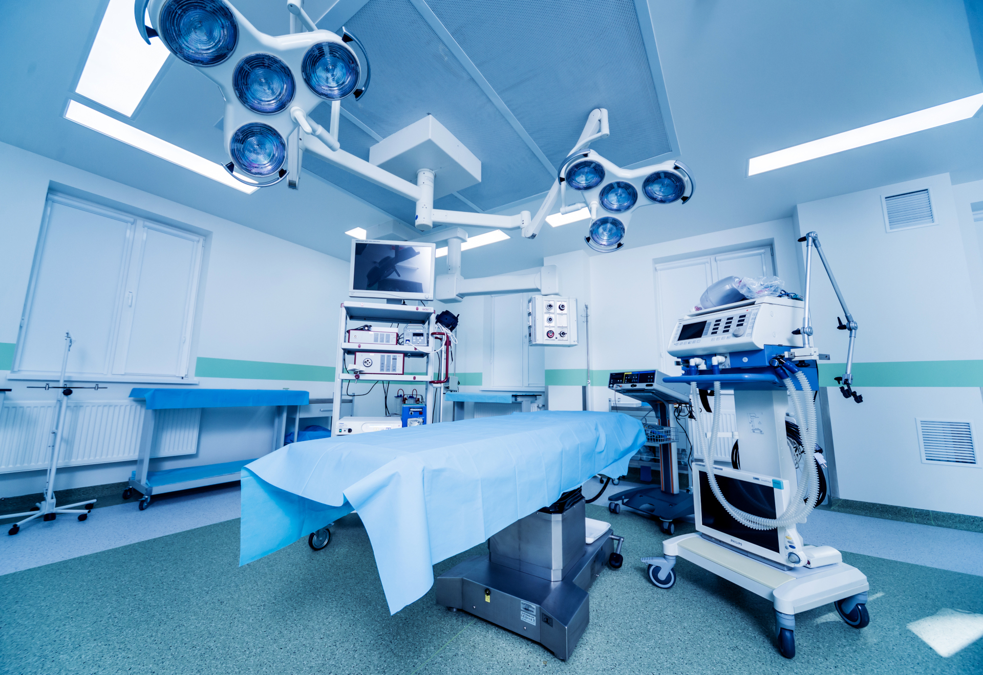 Modern equipment in operating room. Medical devices for neurosurgery.
